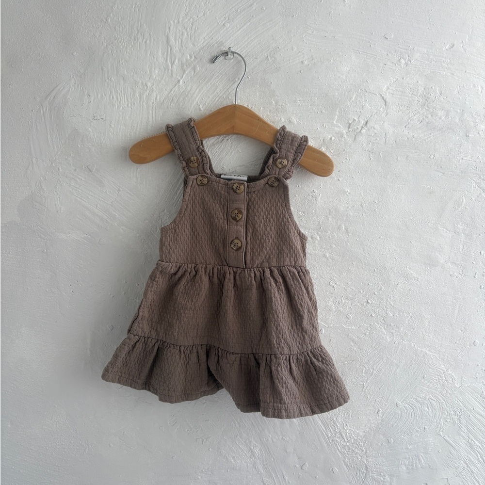 Nicole Miller Taupe Textured Button-Front Ruffle Dress